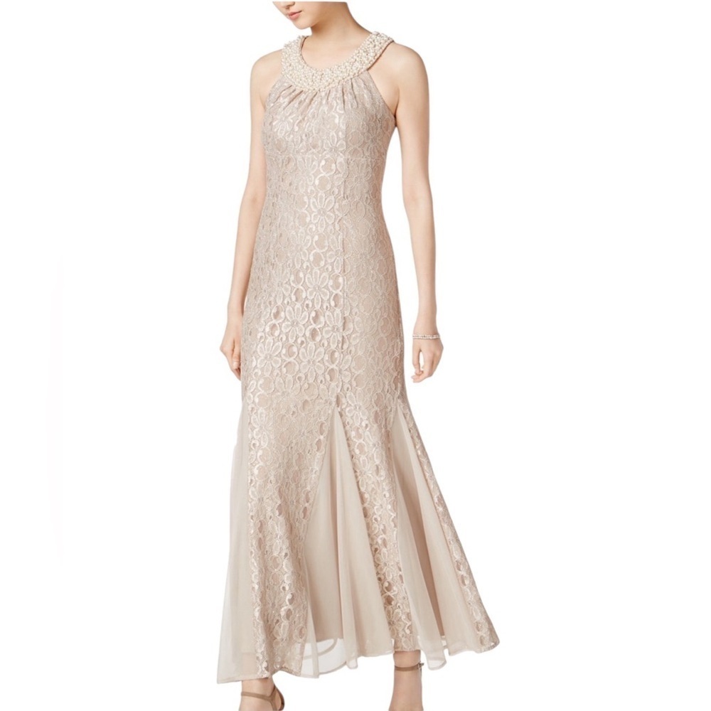 R&M Richards formal gown dress with lace and pearls size 6, K-9